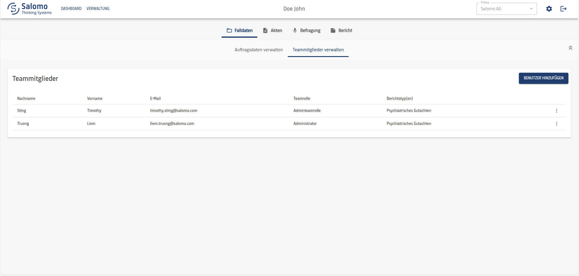 Screenshot: Teammitglieder verwalten in Salomo