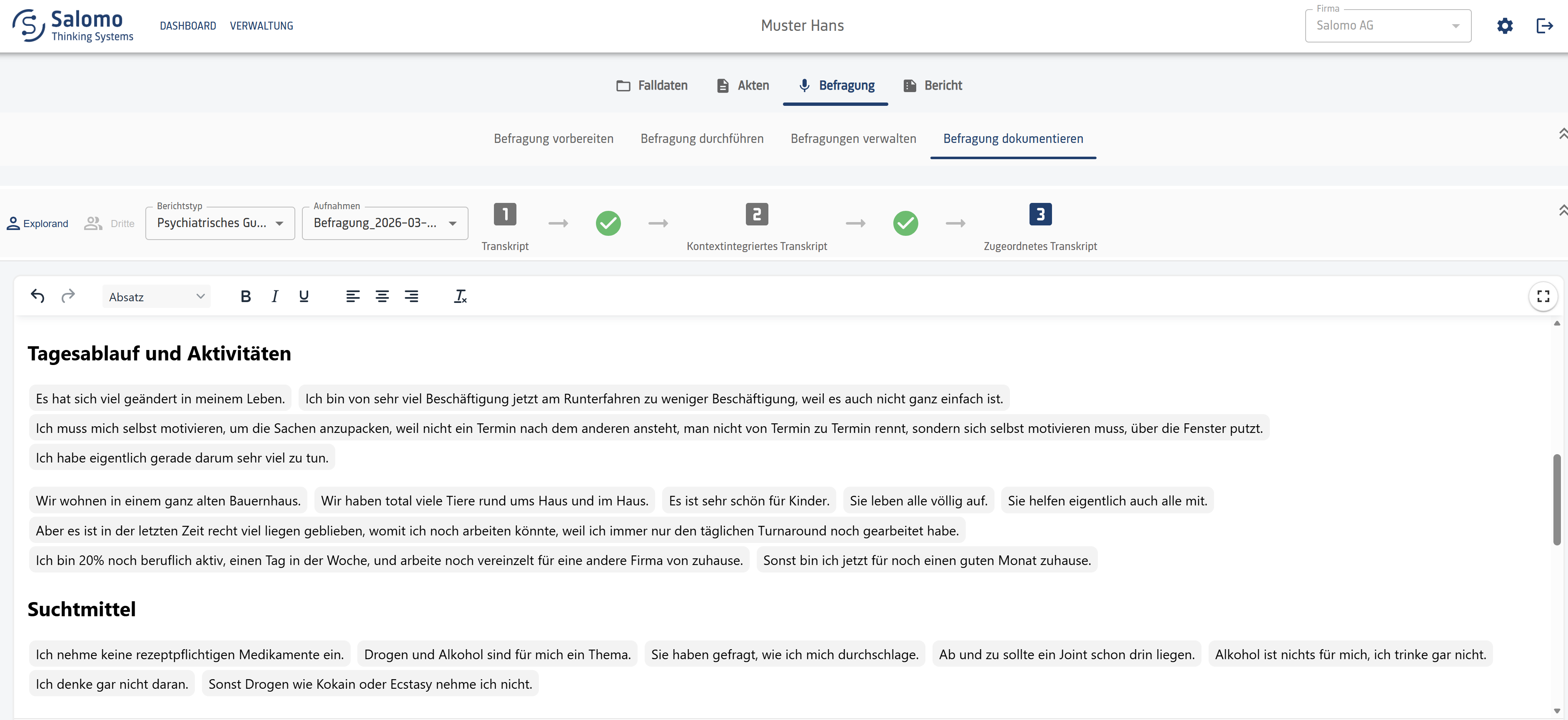 Screenshot 2: Befragung dokumentieren