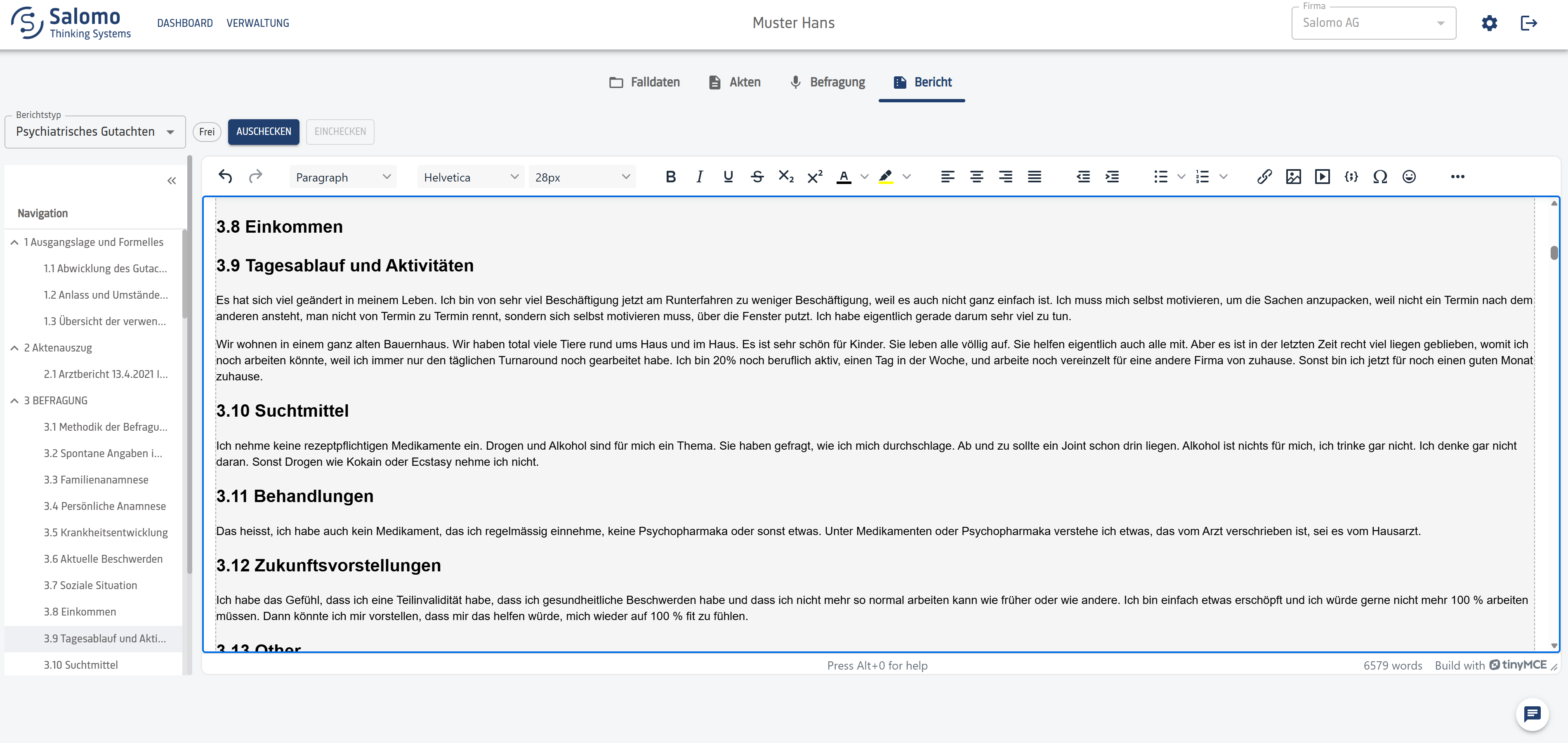 Screenshot: Bericht in Salomo